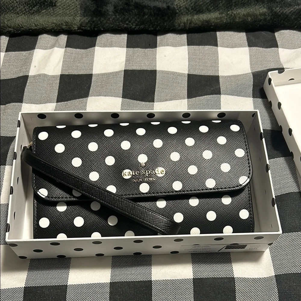 kate spade Black & White Polka Dot Wristlet Clutch
